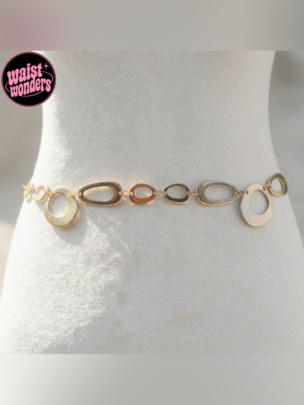 Y2K 2000s style Silver tone stainless steel oval waist chain belt